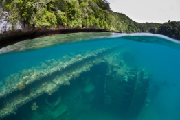 A small shipwreck lies on the bottom of Palau's lagoon.