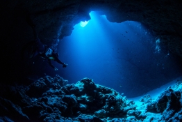 Sunbeam into the cave, Palau underwater