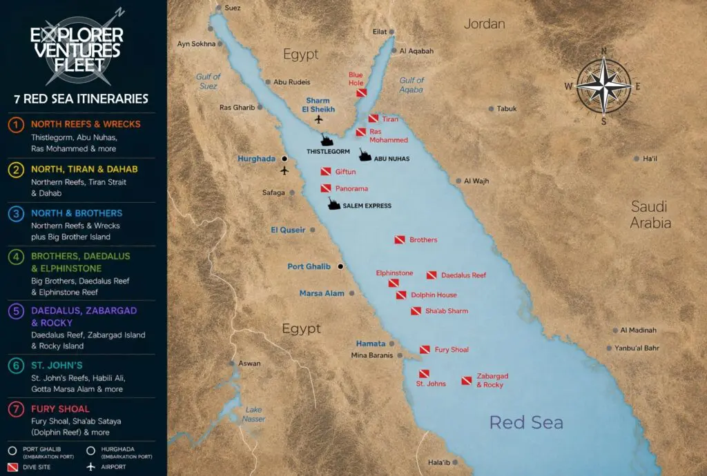 Red Sea Itineraries | Explorer Ventures Fleet® RED SEA ITINERARIES MAP
