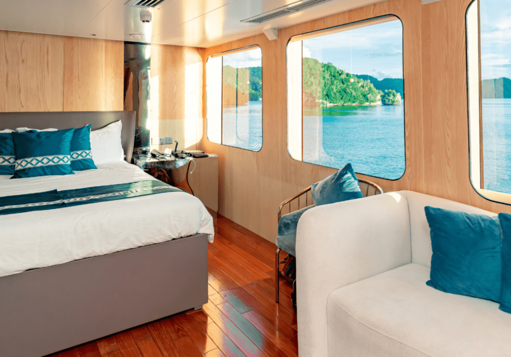 Liveaboard cabin with a bed and a couch